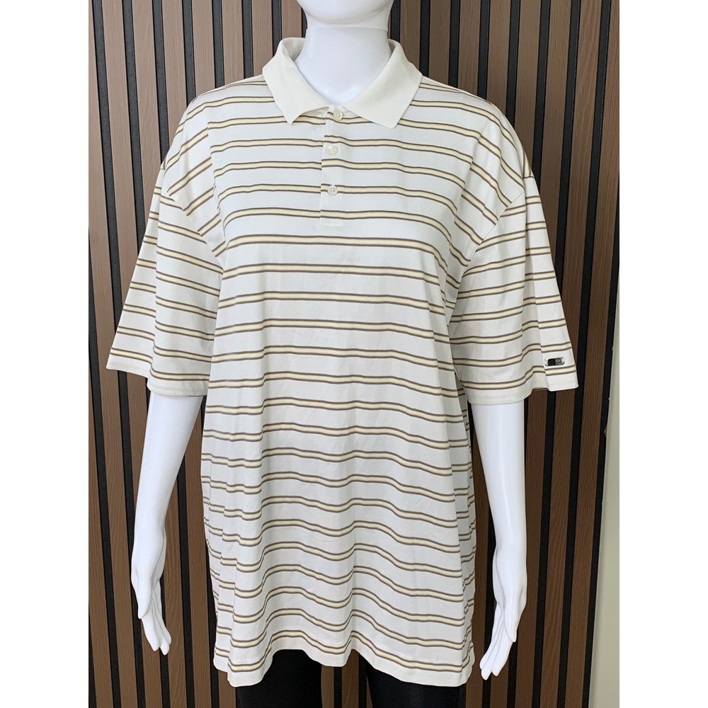 Nike Tiger Woods Collection Striped Polo Shirt Men's Large White Tan TW Golf LG